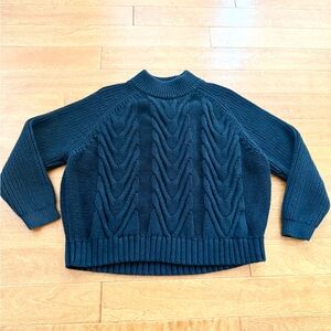 J. Crew 100% Cotton Black Chunky Cable Knit Sweater Size M Mock Neck